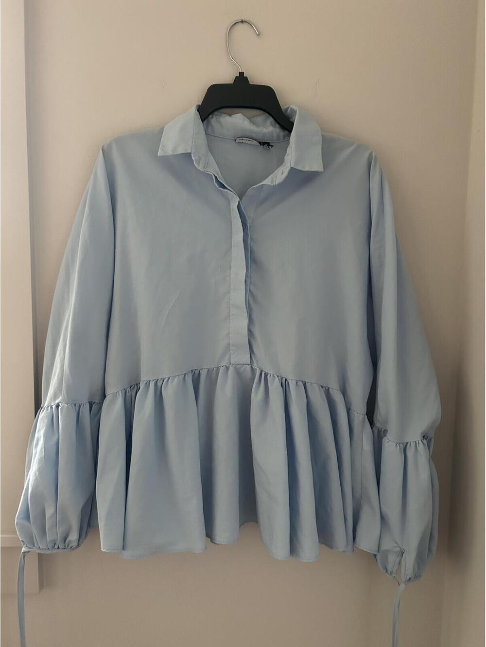 ASOS Long Sleeve Light Blue Peplum Style Shirt with Ties Size 14